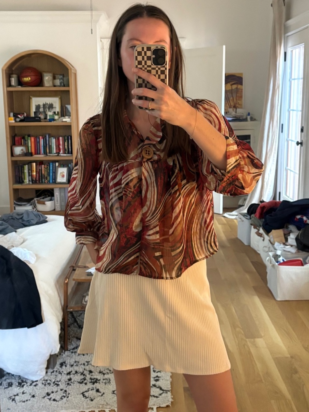 Reformation tan ribbed mini skirt